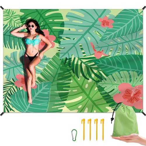 DPWCVM Beach Blanket Waterproof Sandproof Large Beach Mat 83" X 106" for 3-5 Adults Sand Free Mat Quick Drying,Lightweight & Durable with 4 Stakes & 4 Corner Pockets for Beach Camping .(Green) - color: Green, size: 83" X 106"