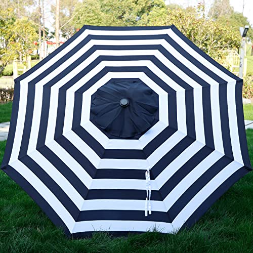 Blissun 9' Outdoor Patio Umbrella, Outdoor Table Umbrella, Yard Umbrella, Market Umbrella with 8 Sturdy Ribs, Push Button Tilt and Crank - color: Black & White Stripe
