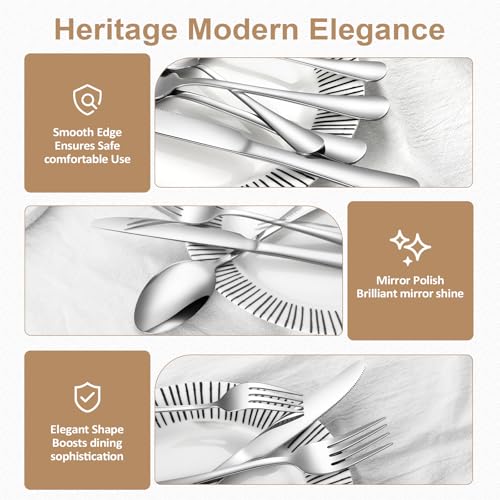 Lazycorner Silverware Set 30 Piece Stainless Steel Flatware Set Silverware Utensils for 6 People Includes Forks Knives Spoons & Salad Forks Dishwasher Safe for Home Restaurant or Outdoor Use - style: C. 30-Piece Silver