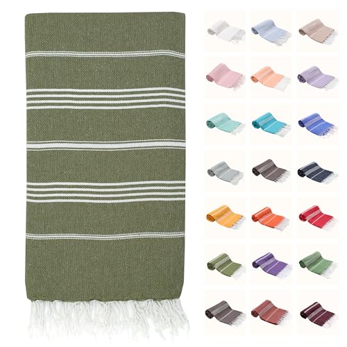 Park&Oz Turkish Beach Towel – Oversized 100% Cotton Quick-Dry & Sand-Free Blanket 72x40– Ultra Absorbent, Lightweight & Compact Pool Towel for Beach, Travel, Spa, Gym, Camping & Home (Olive Green) - color: Olive Green