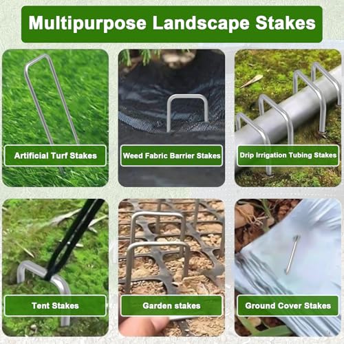AAGUT 16 Pack Landscape Staples 6 Inch Garden Pins 11 Ga Galvanized Sod Landscaping Pins Heavy Duty Yard Lawn Tent Stakes for Weed Barrier Fabric, Inflatables, Artificial Turf, Irrigation Tubing Hose - color: Silver, size: 6'' x 16Pcs-11Ga