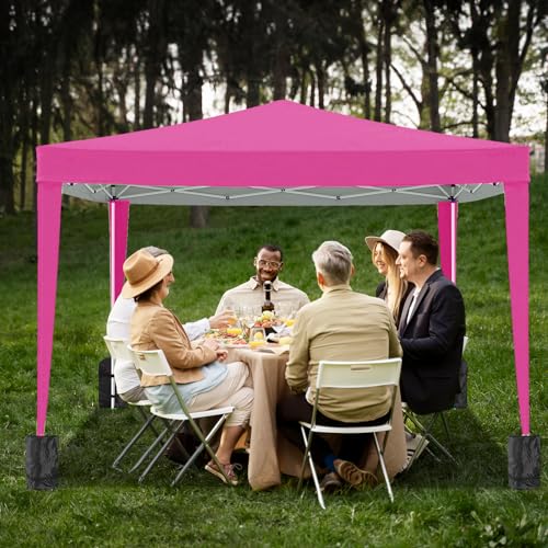 10x10 Pink Pop Up Canopy Tent Heavy Duty with 4 sidewalls Commercial Outdoor Party Tent Event Wedding Tents Instant Canopy Gazebo with Carry Bag UPF 50+ Waterproof - color: Pink, size: Standard 10x10FT 4sides