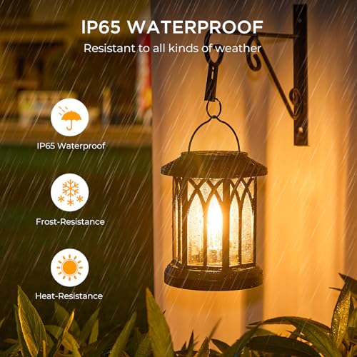 WdtPro Solar Lanterns Outdoor Waterproof, Upgraded Bright Hanging Solar Lights for Outside,Solar Powered Lanterns Lighting LED for Garden Patio Yard Decorative 2 Pack (Warm Light) - size: 2 PACK, style: Classic Black