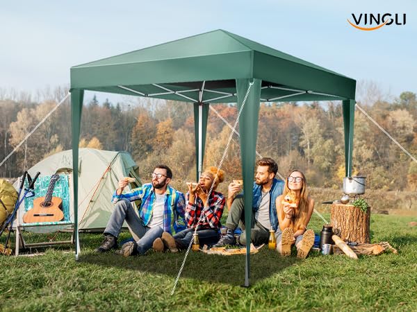 VINGLI 6.5x6.5 Pop Up Canopy Tent, Outdoor Tent Canopies Foldable Portable Canopies for Camping, Patio, Parties, EZ Up Gazebo Canopy with Carry Bag (Green) - color: Green, size: 6.5x6.5