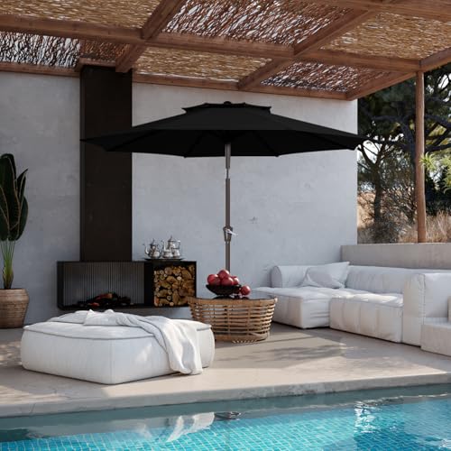 JEAREY 9' 2-Tiers Patio Umbrellas Outdoor Table Market Umbrella w/Push Button Tilt/Crank, 8 Sturdy Ribs, UV Protection Waterproof Sunproof(Black) - color: Black