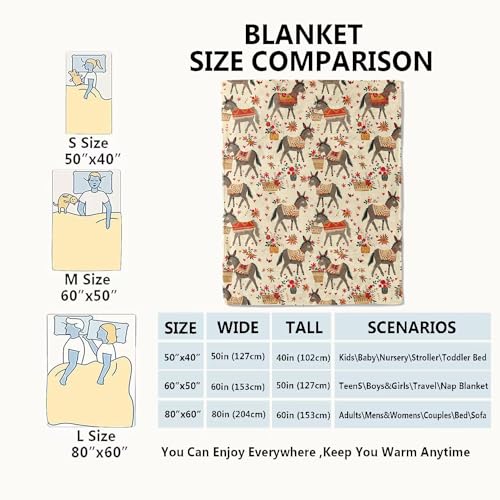 Rustic Donkey Blanket Colorful Floral Flowers Throw Blankets Gifts for Girls Boys Adults Lightweight Soft Fleece Cozy for Sofa Couch Bed Room Travel Birthday Farmhouse Decor 40x50in - color: Donkey, size: 40x50in