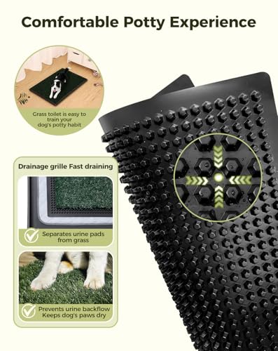 Petcozife Dog Grass Pad with Tray, 35"x23" Grass Pad for Dogs Potty with 2pcs Artificial Grass, Indoor Dog Litter Box for Balcony Apartment, Realistic, Washable, Less Odor - size: X-Large