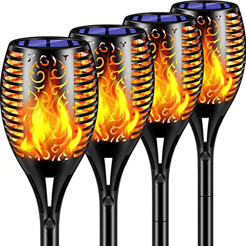 TomCare Solar Lights Outdoor 99 LED Higher & Larger Flickering Flame Solar Torch Lights 43" Waterproof Outdoor Lighting Solar Powered Pathway Walkway Lights for Outside Garden Patio Yard, 4Pack - color: Black, size: Large - 4 Pack