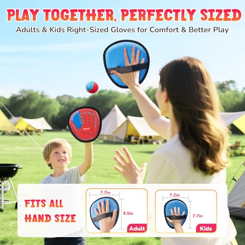 JoyCat Toss and Catch Ball Game, 2 Adult & 2 Kids Paddles Sticky Ball Set, Family Outdoor Catch Game for Beach, Backyard & Pool, Birthday Gifts for Boys Girls Ages 3+ - style: 2 Kid Paddles 2 Adult Paddles