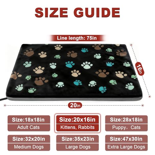 GOLOPET Pet Heating Pad 20x16 in with Smart Thermostat Switch and Power Line Protection Tube,Obtained MET and UL Dual Certification,Waterproof Pet Heating Pad for Dogs with Plush Fabric Cover-Black - size: 20.0"L x 16.0"W x 0.5"Th