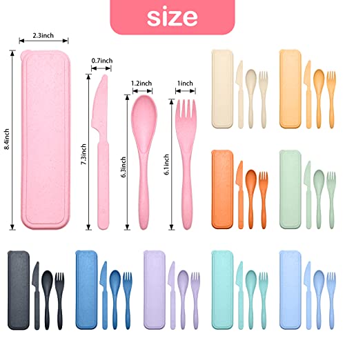 Reusable Travel Utensils Set with Case, 10 Sets Wheat Straw Portable Knife Fork Spoons Cutlery, Eco-Friendly BPA Free Plastic Tableware for Kids Adults Travel Picnic Camping Silverware - color: 10 Sets - Multiple Colors