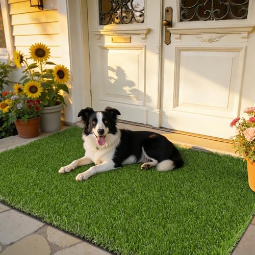 HEBE Fake Grass Pee Pad for Dogs 3'x5', Artificial Grass Turf for Indoor Outdoor Potty Training, Washable Dog Potty Grass Mat with Drainage Holes, Reusable Non-Slip Pet Potty Pad - size: 35"x59"