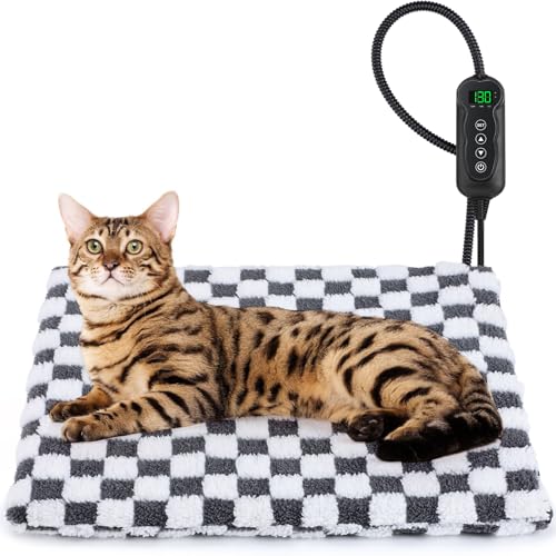 MIXJOY Heated Cat Bed, 11 Adjustable Temperature Cat Heating Pad Indoor with Timer, Pet Heating Pads for Cats Dogs, Electric Dog Heating Pad with Washable Cover, Heated Pet bed-18''x16'', Small - color: Grey, size: S (18"x16")