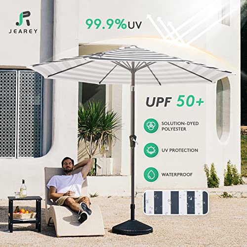 JEAREY 9FT Outdoor Patio Umbrella Outdoor Table Umbrella with Push Button Tilt and Crank, Market Umbrella 8 Sturdy Ribs UV Protection Waterproof for Garden, Deck, Backyard, Pool (Black & White Stripe) - color: Black & White Stripe