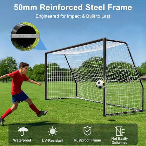 MOPHOTO Soccer Goal, 6X4/8x6/10x6.5/12x6/16x7/18.5x6.5/21x7/24x8ft Soccer Goals for Backyard, Full Size Soccer Goal for Teens & Adults Training - size: 18x7FT, style: Alloy Steel-Black