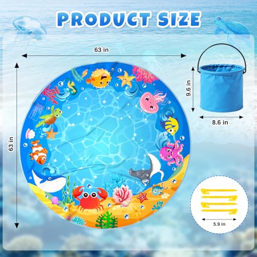 4.9 X 4.9 Feet Baby Beach Pool, Waterproof Beach Pool Blanket for Toddler, 2 in 1 Toddler Paddling Pool with Carrying Bag, Collapsible Beach Puddle Mat for Boys Girls Kids Infant Outdoor Beach Toys - color: Blue-3