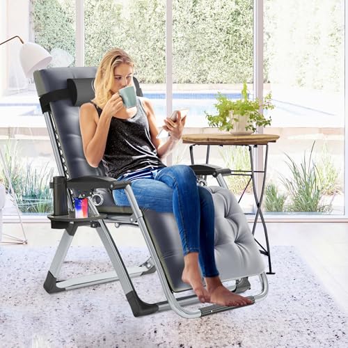 Slsy Zero Gravity Chair, Reclining Lounge Chair with Removable Cushion & Tray for Indoor and Outdoor, Patio Recliner Folding Reclining Chair - color: Medium Gray, style: Zero Gravity Chair