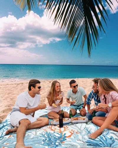 Beach Blanket Sandproof Oversized 95" x 80" Ocean Sea Turtle Waterproof Quick Drying Sand Free Mat Coral Starfish Picnic Blankets for Outdoor Travel Camping Hiking Park - color: Blue, size: 95''x80''
