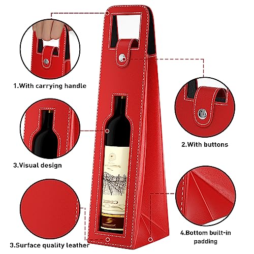 RYDDOY Wine Gift Bag, Reusable Leather Wine Tote Carrier, Single Bottle Champagne Beer Gift Bags Carrier for Birthday, Wedding, Picnic Party, Christmas festival Gifts (Red) - color: B-Red-16.1×3.5×3.5