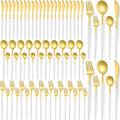 60 Pieces Stainless Steel Tableware Set Silverware Set Flatware Cutlery Utensils Spoon Fork Knives Service for 12 for Home Restaurant Apartment and Kitchens(White Gold) - color: White Gold