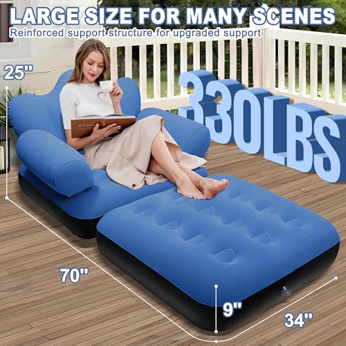 SeaSlep Blow Up Pull Out Couch with Headboard,Inflatable Couch with Flocked Surface,Folding Inflatable Chair for Adults,Portable Air Sofa Bed,Durable Air Couches,Inflatables couches for Camping-1pc