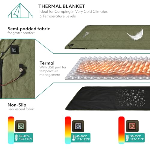 Electric Heated Blanket – Waterproof for Outdoor Camping, Cordless Heating with 3 Heat Levels, Portable Travel Cover w/Storage Bag, Electric Blanket & Battery Heated Blanket (Power Bank Not Included) - color: Green