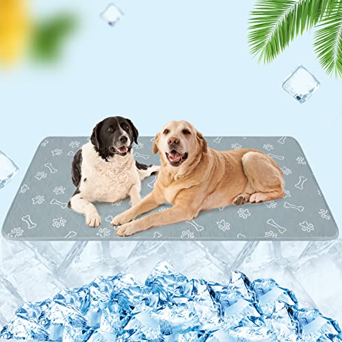 BEAUTYZOO Upgraded Dog Self Cooling Mat Ice Silk Chill Pads for Small Medium Large Dogs Q-MAX＞0.43- Summer Reusable Pet Training Pad - Absorbent Non-Slip Cool Mat for Kennels, Crates, Beds, 28" x 47" - color: Gray, size: X-Large 28IN x 47IN (1 Pack)