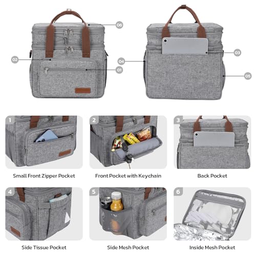 Maelstrom Lunch Box, 23L Insulated Lunch Bag, Expandable Double Deck Cooler Bag, Lightweight Leakproof Tote Bag With Side Tissue Pocket, Suit For Men and Women (B. Gray) - color: B. Gray