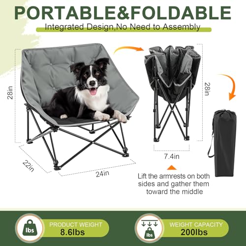 CroBlissful Portable Dog Camping Chairs for Dogs Raised Pet Bed for Outdoor Folding Chair Patio Lazy Puppy Cot Heavy Duty Pet Camping Gear(28x 24 x 22 Inches,Gray) - color: Gray, size: 28x 26 X 22 Inches