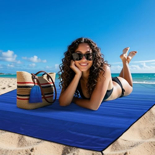 AISPARKY Pocket Beach Blanket Waterproof Sandproof Compact Picnic Mat with Sand Remover, Portable Outdoor Mat for Camping Hiking Travel Festival - color: Striped Blue Green Gradient, size: 60" X 55"