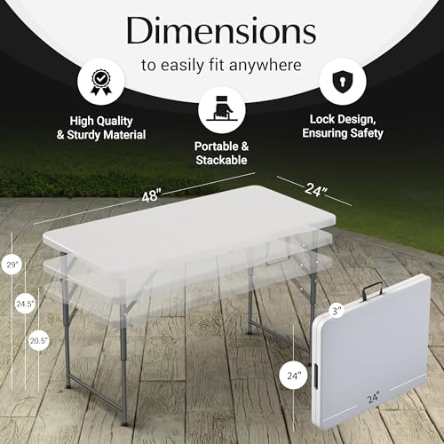 2 Pack of 4 Feet Foldable Table with Built in Handle & Steel Legs | Heavy Duty Portable | Perfect for Party, Dining, Wedding, Events, Picnic Indoor, Outdoor, Camping, Utility, Temporary - color: White, size: 2 PACK - 4 FT