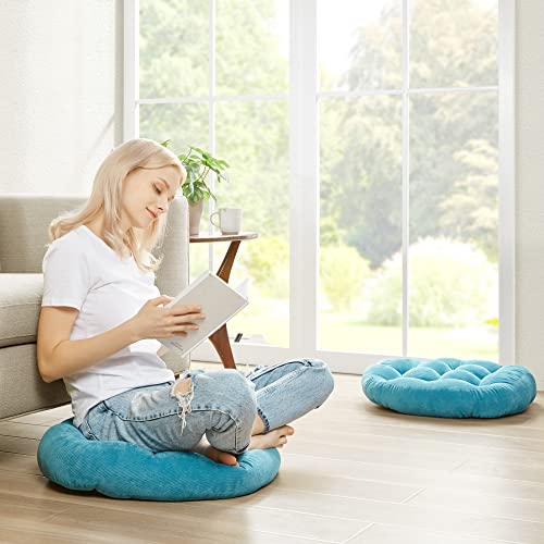 Degrees of Comfort Meditation Floor Pillow, Round Large Pillows Seating for Adults, Tufted Corduroy Thick Cushion for Living Room Tatami, Turquoise, 22 Inch Single - color: Round | Turquiose | 1 Pack, size: 1 Pack