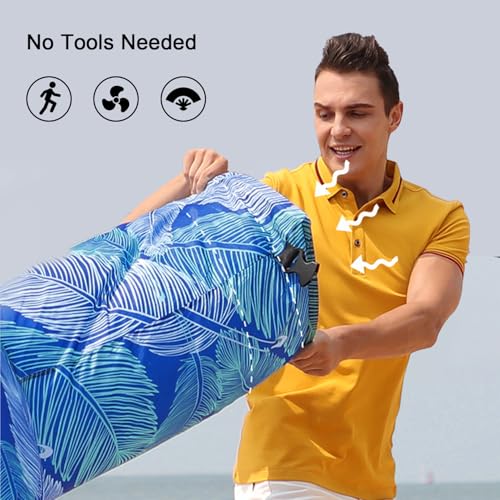 Inflatable Couch Air Lounger for Adults, Ultralight Portable Blow up Couch Air Sofa, Inflatable Beach Lounger Bed for Camping Hiking Festival Backyard Lawn, No Pump Required - color: Klein Blue Feather