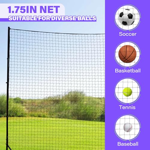 Backstop Net System for Backyard – Heavy Duty Sports Barrier Net with Steel Posts, Movable/Socketed Ball Stop Net for Soccer, Baseball, Training - size: 30FT Wide, style: Movable-1.75 Inch Net
