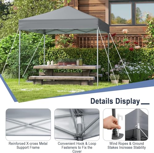 LDAILY 6.6 x 6.6 Ft Pop Up Canopy, Portable Canopy Tent Heavy Duty Instant Canopy w/Center Lock, 8 Stakes, 4 Ropes, Carry Bag, Sun Protection, Easy Up Outdoor Canopy for Party, Camping, Patio (Grey) - color: Gray