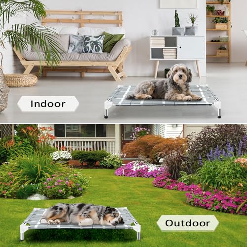 Elevated Raised Outdoor Dog Bed - Cooling Lifted Outside Dogs Cot Bed with Non-Slip Feet Dog Hammock Bed with Stainless Steel Frame Portable Puppy Pet Bed for Indoor & Outdoor - size: (M-):34'' x 20'' x 6''