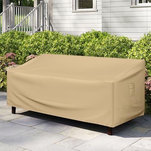 Tangkula 3-Seater Patio Sofa Cover, Waterproof Protective Cover for Outdoor Furniture w/Padded Handle, Click-Close Straps & Air Vent, Heavy Duty Deep Couch Cover w/PU Coating, 77" W x 43" H x 30" H - size: 77" W x 43" D x 30" H