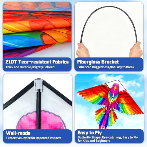 2 Pack Patriotic Eagle & Dragon & Butterfly Kite for Kids and Adults, Easy to Fly Huge Kites for Kids Ages 4-8 8-12 with 328FT String for Beach Park Easter Gift Outdoor Games and Activities - style: 2 Pack M-Eagle Kites