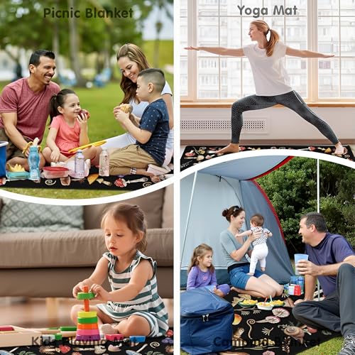 Supfitness Extra Large Picnic Blankets Waterproof Foldable (60 "x 80") Beach Blanket Waterproof Sandproof,3-Layer Thicking Mat Outdoor Packable Camping Blanket - color: Black, size: 60x80in