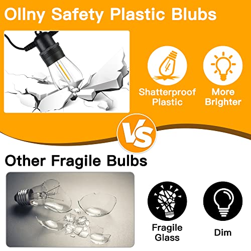 Ollny Outdoor String Lights, 50 FT Waterproof Connectable Patio Lights with 15 Shatterproof Bulbs(2 Spare), Outside Hanging Light for Balcony, Porch, Yard, Garden, Backyard - size: 50FT, style: S14-50FT