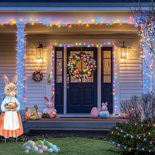 JMEXSUSS Easter Lights Clear Wire Outdoor Indoor, 168ft 600 LED Multicolor Easter String Lights Plug in for Bedroom Tree Room Party Decorations - color: Easter, size: 600 LED