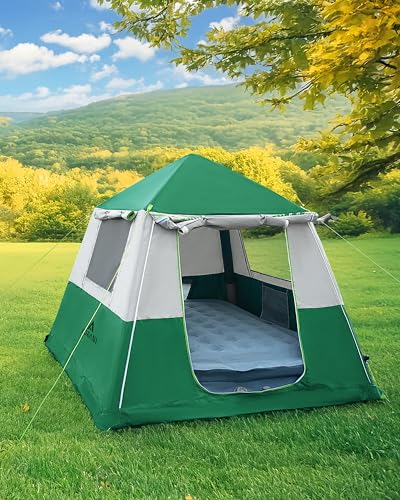 CORANI 14.1'x6.5'x9' Inflatable Tents for Camping, Portable 6/8/10 Person Blow Up Air Tent, Waterproof Windproof Easy Setup Large Family Tent with 2 Doors, 6 Windows, Mosquito Screen - color: Nomad Green, size: 4 person 7.5x7.5ft