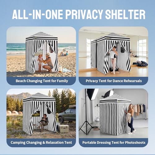 CROWN SHADES 5x5 Pop Up Changing Tent, Patented One-Push Center Lock Portable Changing Room, Privacy Canopy for Camping, Poolside, Beach, Photoshoots, Black/White - color: Black/White, size: 5X5 FT