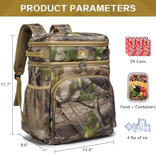 Laripwit Picnic Backpack Cooler - 54 Cans Large Soft Camo Lunch Backpack Bag Insulated Leakproof with Double Deck Compartment - color: Camo