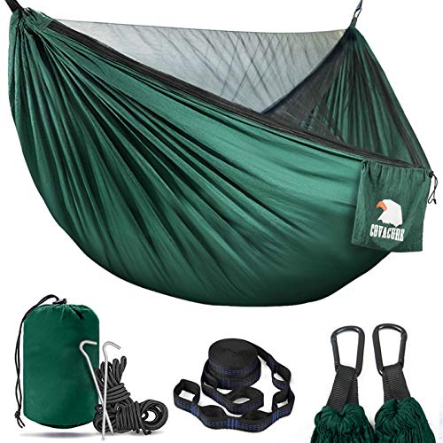 Covacure Camping Hammock - Lightweight Double Hammock, Hold Up to 772lbs, Portable Hammocks for Indoor, Outdoor, Hiking, Camping, Backpacking, Travel, Backyard, Beach（Dark Green） - color: Dark Green
