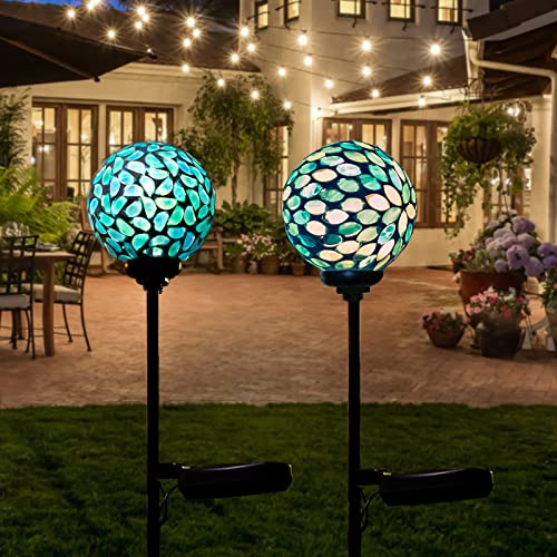 VCUTEKA Solar Lights Outdoor Decorative, Mosaic Solar Garden Light Waterpoof LED Pathway Stake Light for Landscape Lawn Patio Yard Decoration, 2 Pack - color: Green