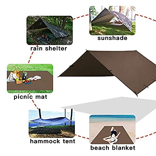 KALINCO Camping Tarp Waterproof, 10X12FT Hammock Rain Fly Tarp Tent, Multifunctional Tent Footprint, Lightweight and Compact for Backpacking, Hiking (Coffee-10X12FT) - color: Coffee-10x12ft