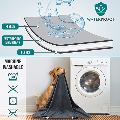 PetAmi Waterproof Pet Blanket Dog Bed Couch Cover for Furniture, Reversible Washable Soft Fleece - color: Gray/Light Gray, size: Large (40x60)