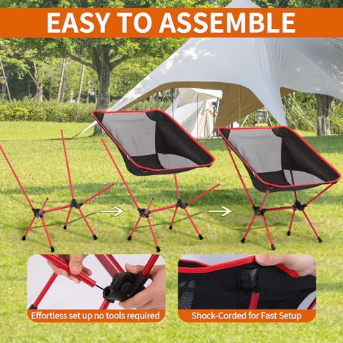 Ultralight Camping Chair, Foldable Portable Camping Chair with Breathable Nylon Mesh, Compact Design & Carry Bag for Hiking, Backpacking, Beach, Concerts (Black&red) - color: Black&red