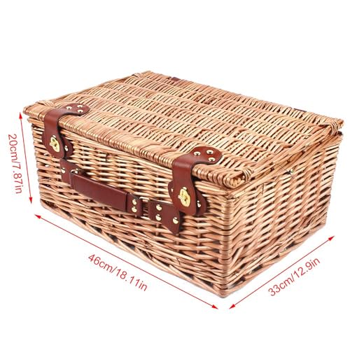 Blue 4 Persons Wicker Large Insulated Cooler Compartment with Lid and Handle Picnic Basket Set